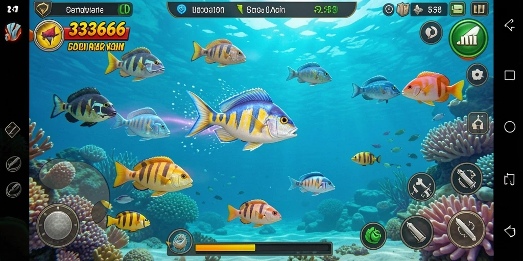 Screenshot menampilkan aksi menembak ikan yang mendebarkan.
