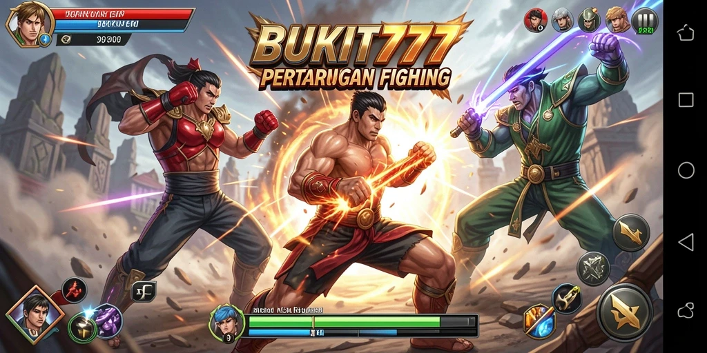 Screenshot gameplay pertarungan epik dalam BUKIT777.