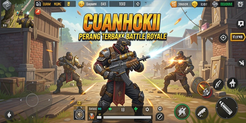 Menggambarkan aksi seru dalam permainan Battle Royale CUANHOKI.