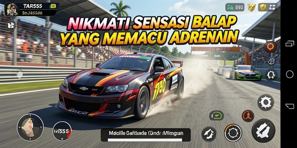 Screenshot gameplay TAR555 menampilkan aksi balap seru dan kendaraan yang menakjubkan.
