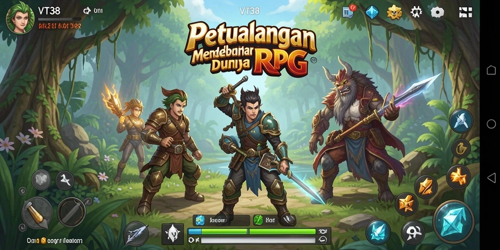 Tangkapan layar utama VT38 menampilkan aksi RPG yang mendebarkan.